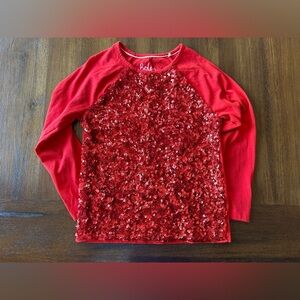 Mini Boden Red Sequin Fancy Long Sleeve Kids Top- size 7/8